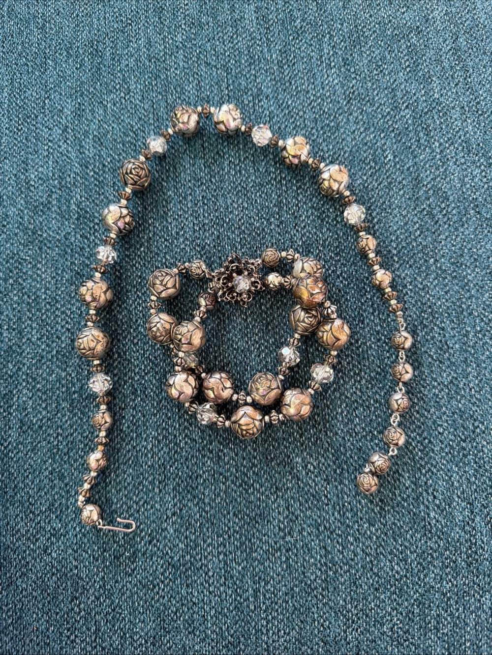 VINTAGE Bronze Rosebud 1940’s Necklace And Bracelet